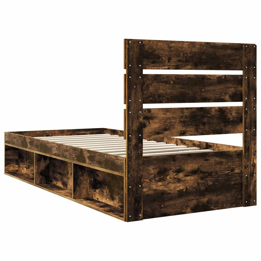 Bedframe Gerookt eiken 90 x 200 cm Massief grenenhout