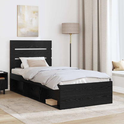 Bedframe met hoofdeinde Zwart 90 x 190 cm Massief grenenhout