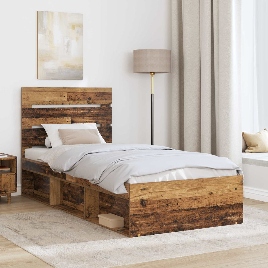 Bedframe met hoofdeinde Oudhout 90 x 190 cm Massief grenenhout