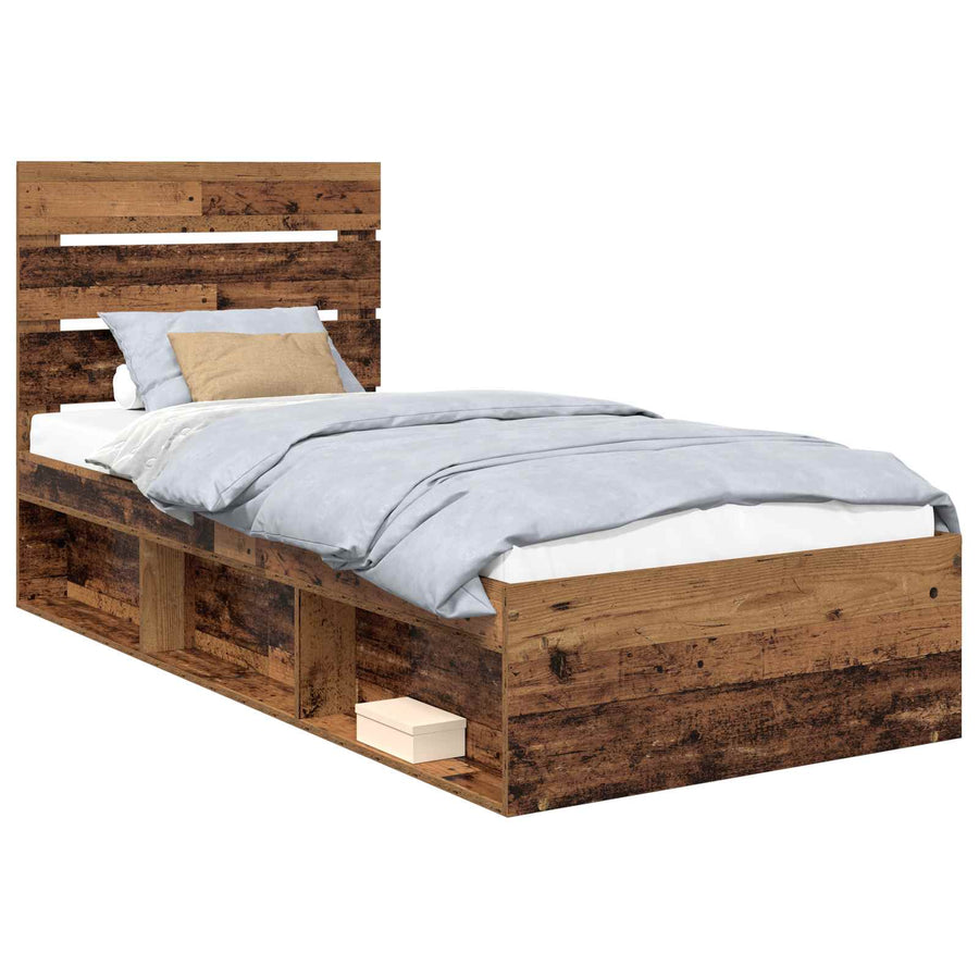 Bedframe met hoofdeinde Oudhout 90 x 190 cm Massief grenenhout