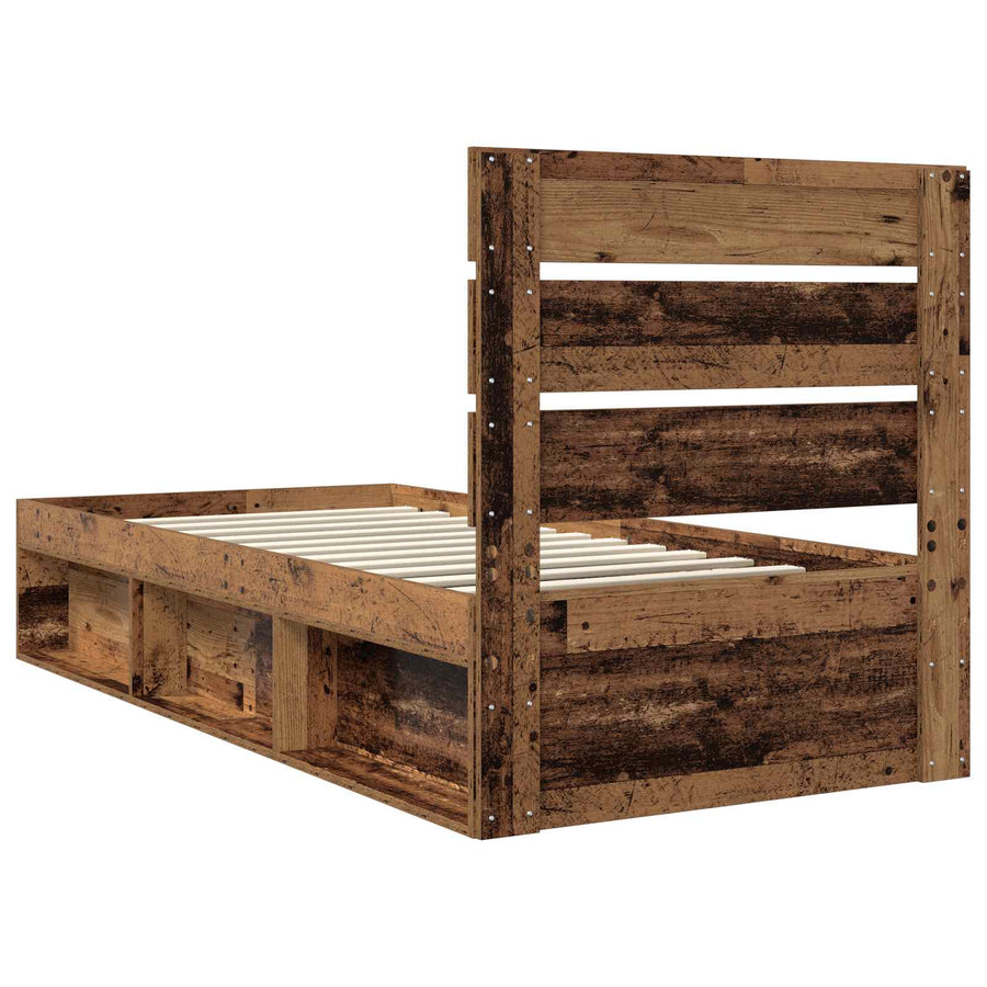 Bedframe met hoofdeinde Oudhout 90 x 190 cm Massief grenenhout