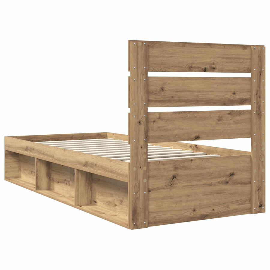 Bedframe Ambachtelijk eiken 90 x 190 cm Massief grenenhout