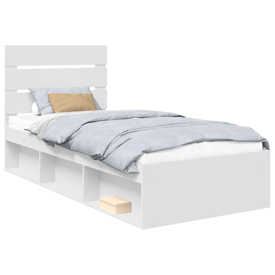 Bedframe met hoofdeinde Wit 75 x 190 cm Massief grenenhout