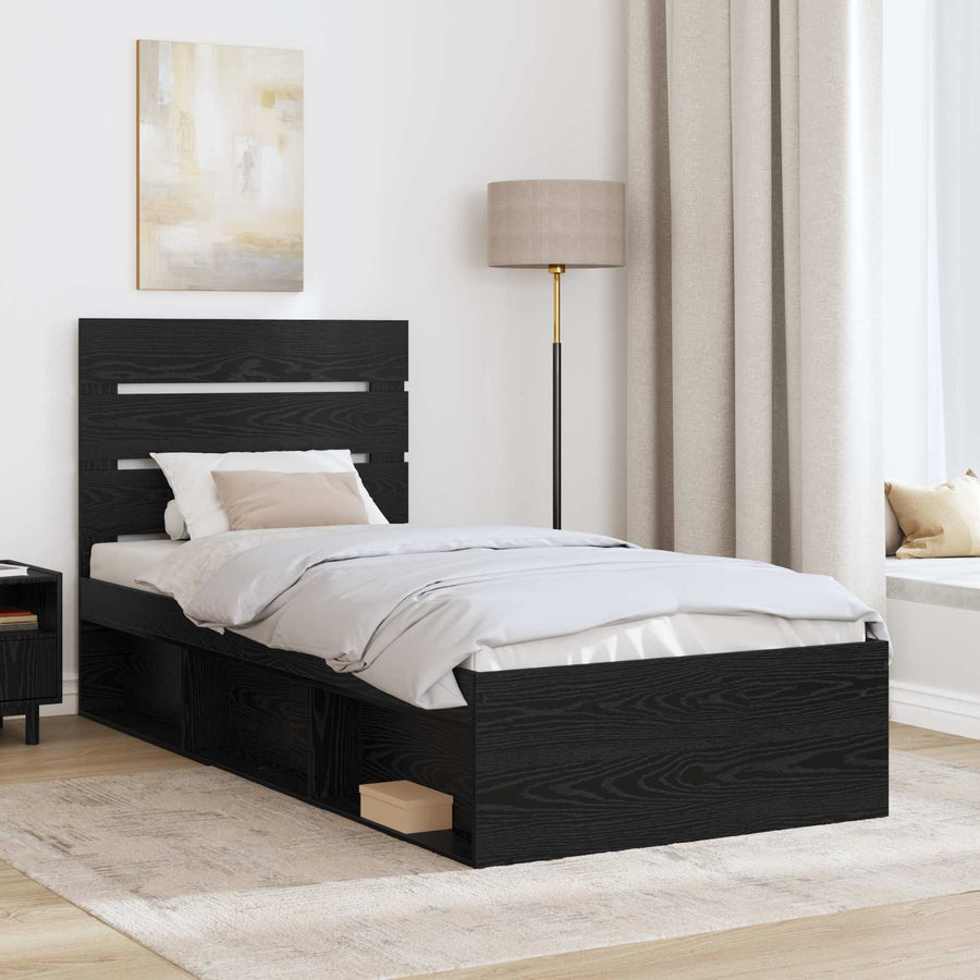 Bedframe met hoofdeinde Zwart 75 x 190 cm Massief grenenhout