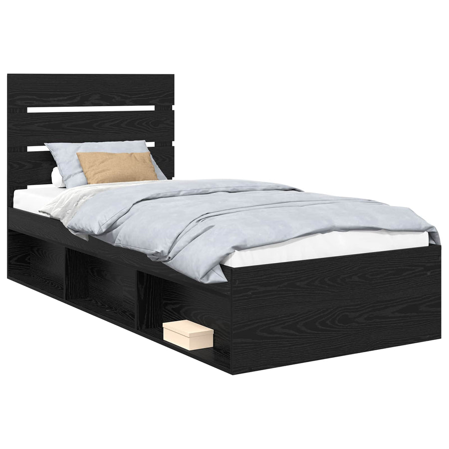 Bedframe met hoofdeinde Zwart 75 x 190 cm Massief grenenhout