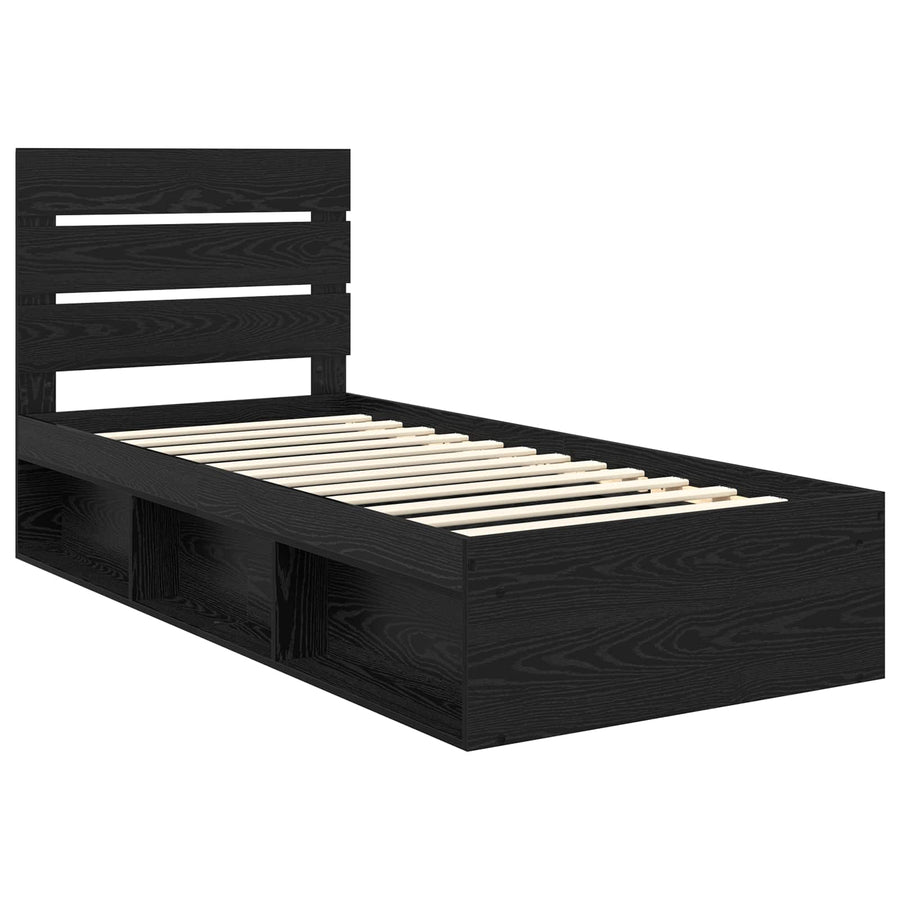 Bedframe met hoofdeinde Zwart 75 x 190 cm Massief grenenhout