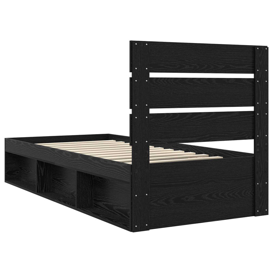 Bedframe met hoofdeinde Zwart 75 x 190 cm Massief grenenhout