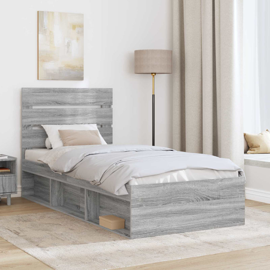 Bedframe Grijs Sonoma 75 x 190 cm Massief grenenhout