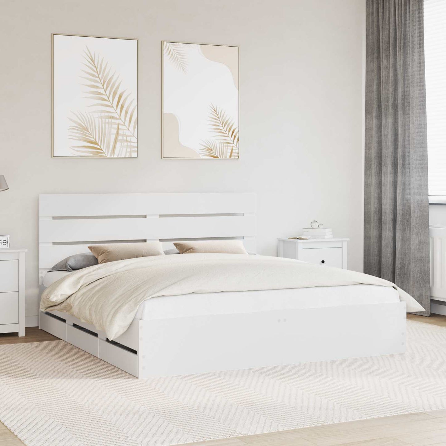 Bedframe met lade met opslag Wit 200 x 200 cm Ingenieurshout