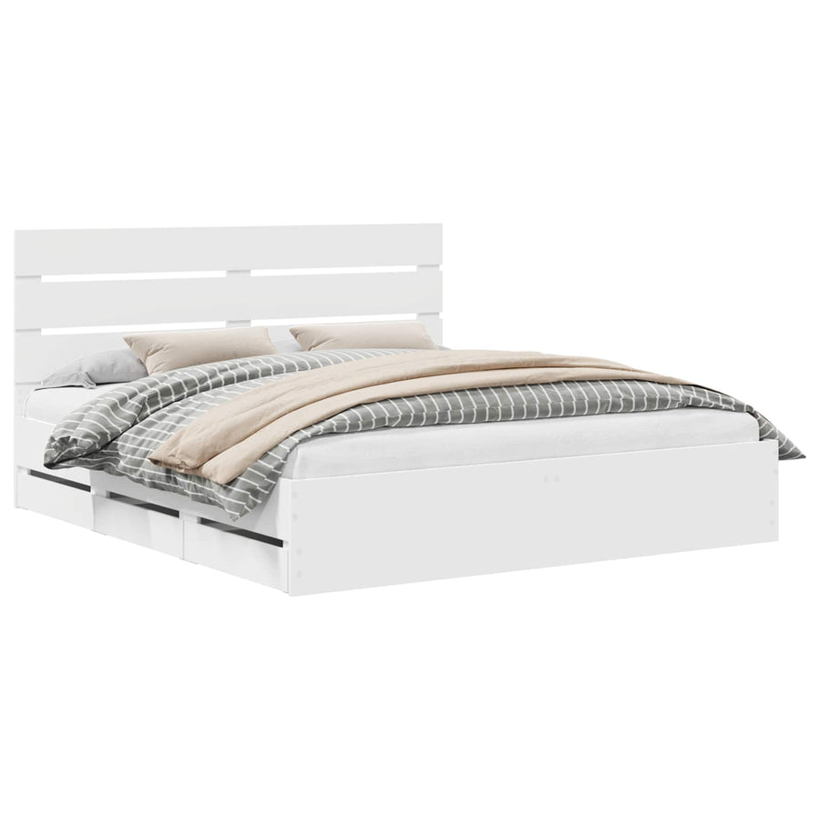 Bedframe met lade met opslag Wit 200 x 200 cm Ingenieurshout