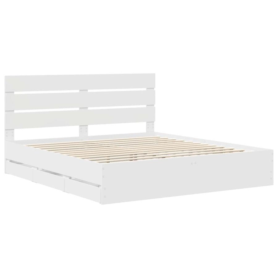 Bedframe met lade met opslag Wit 200 x 200 cm Ingenieurshout