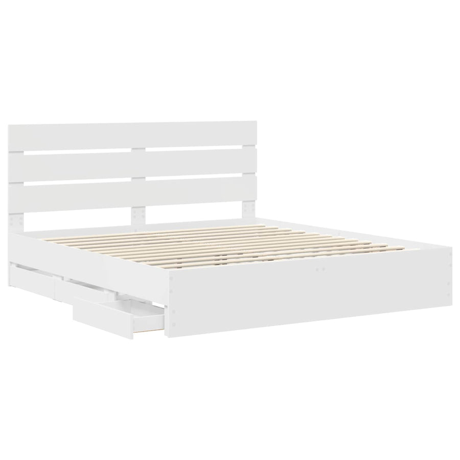 Bedframe met lade met opslag Wit 200 x 200 cm Ingenieurshout