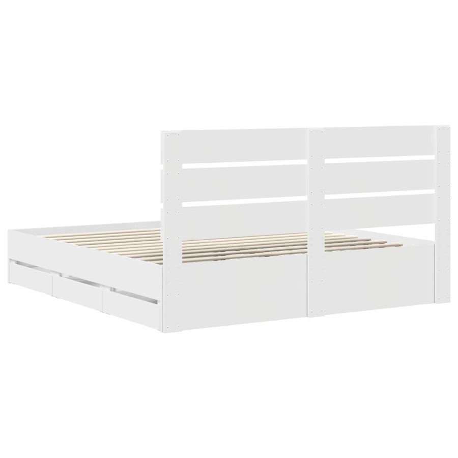 Bedframe met lade met opslag Wit 200 x 200 cm Ingenieurshout