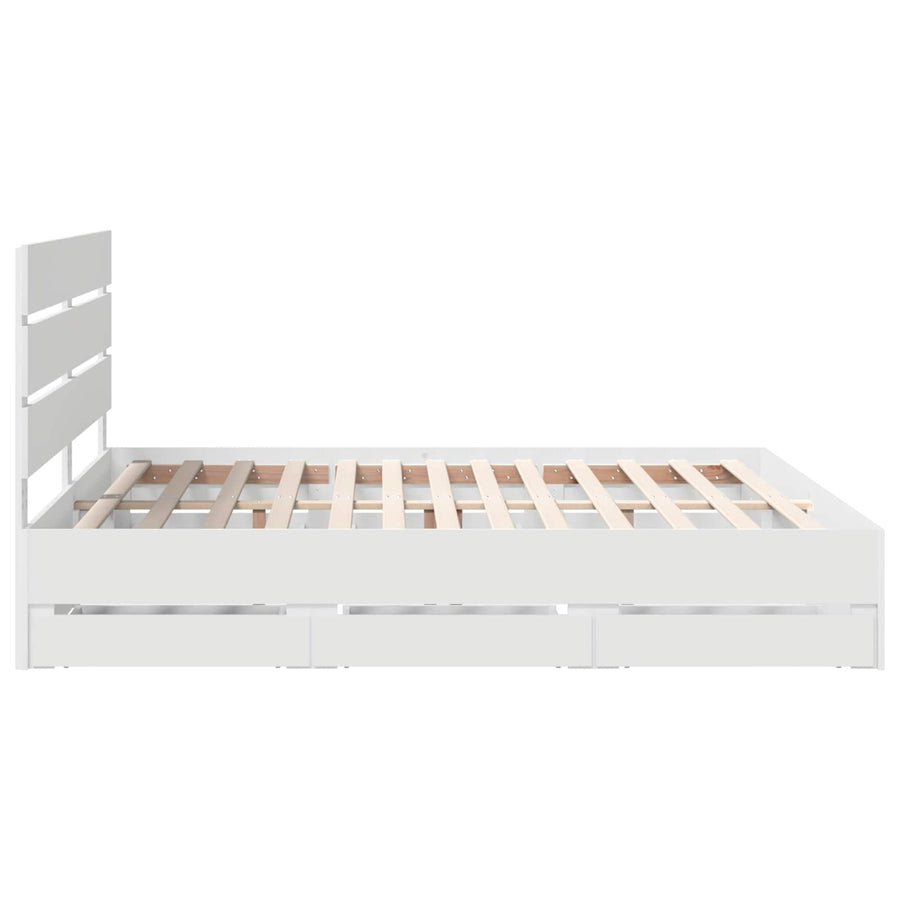 Bedframe met lade met opslag Wit 200 x 200 cm Ingenieurshout