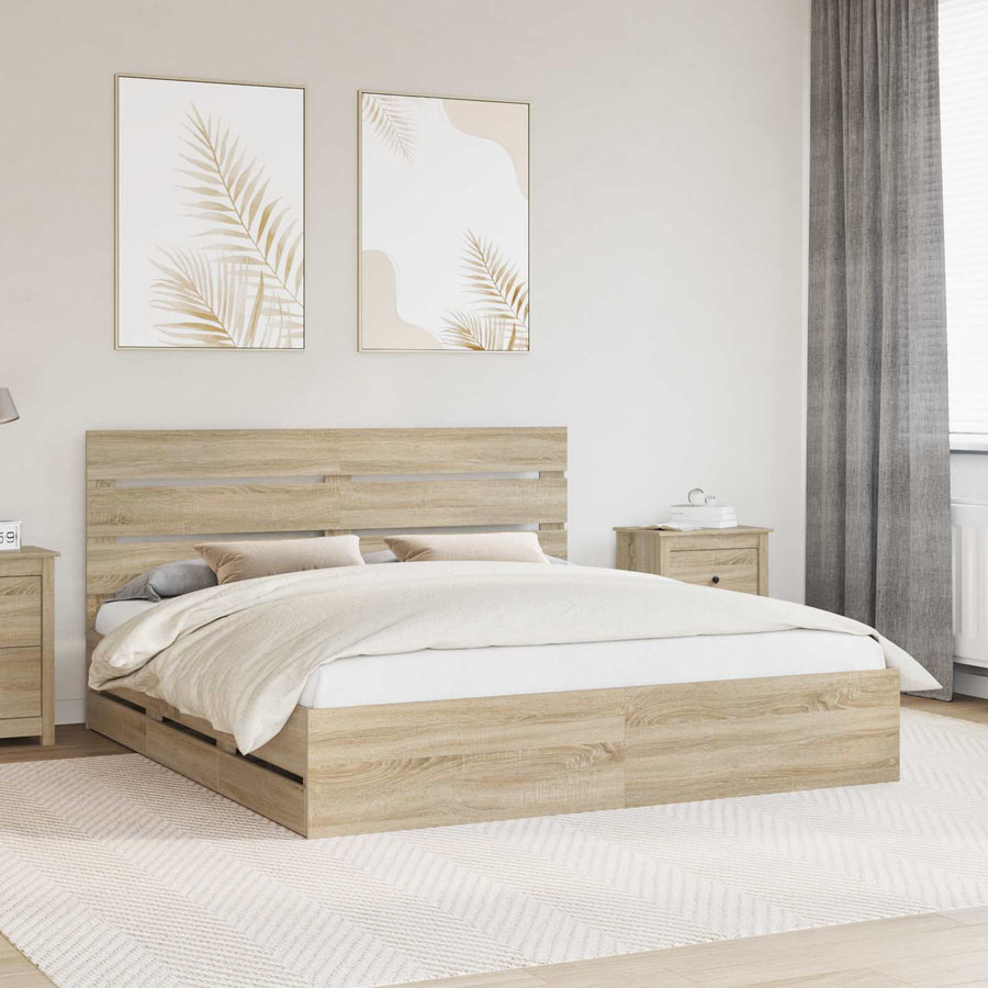 Bedframe met lade Sonoma Eiken 200 x 200 cm Ingenieurshout