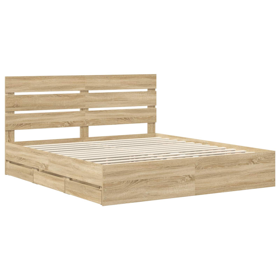 Bedframe met lade Sonoma Eiken 200 x 200 cm Ingenieurshout