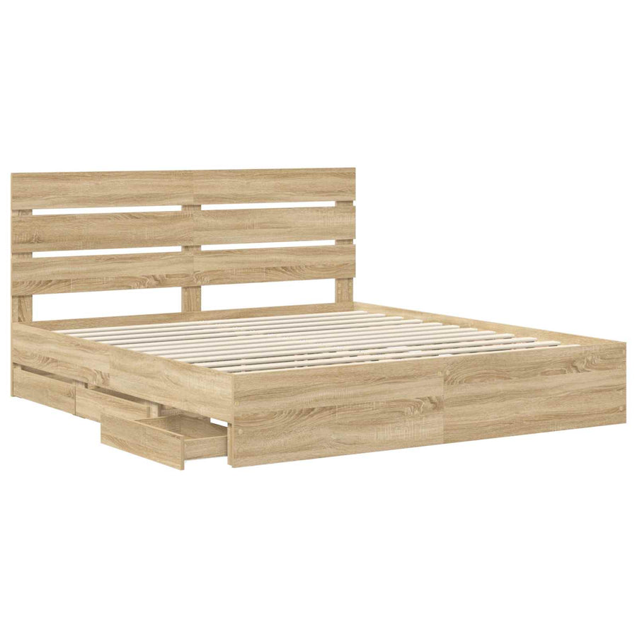 Bedframe met lade Sonoma Eiken 200 x 200 cm Ingenieurshout