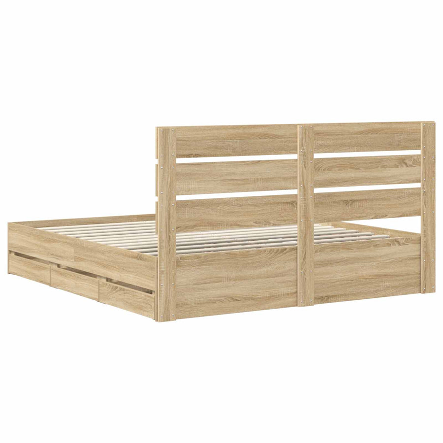 Bedframe met lade Sonoma Eiken 200 x 200 cm Ingenieurshout