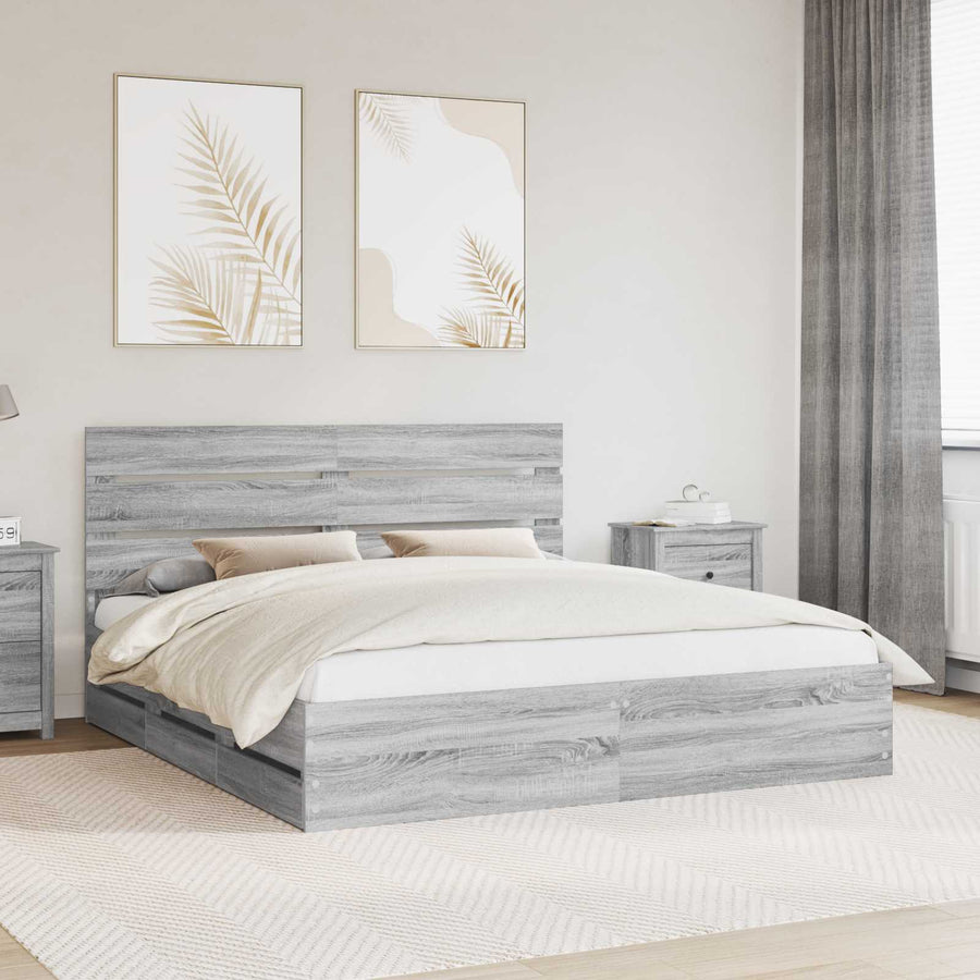 Bedframe met lade Grijs Sonoma 200 x 200 cm Ingenieurshout