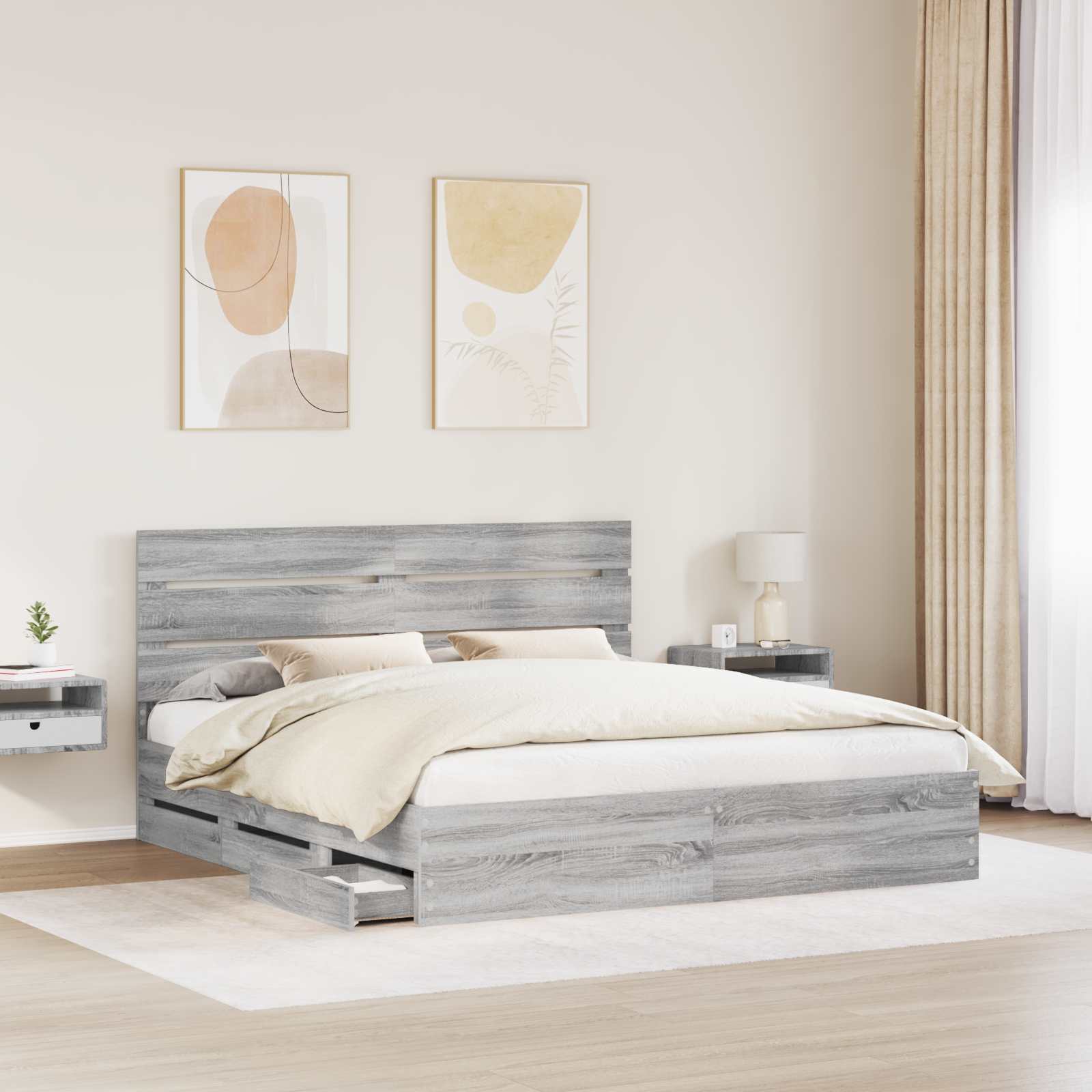 Bedframe met lade Grijs Sonoma 200 x 200 cm Ingenieurshout