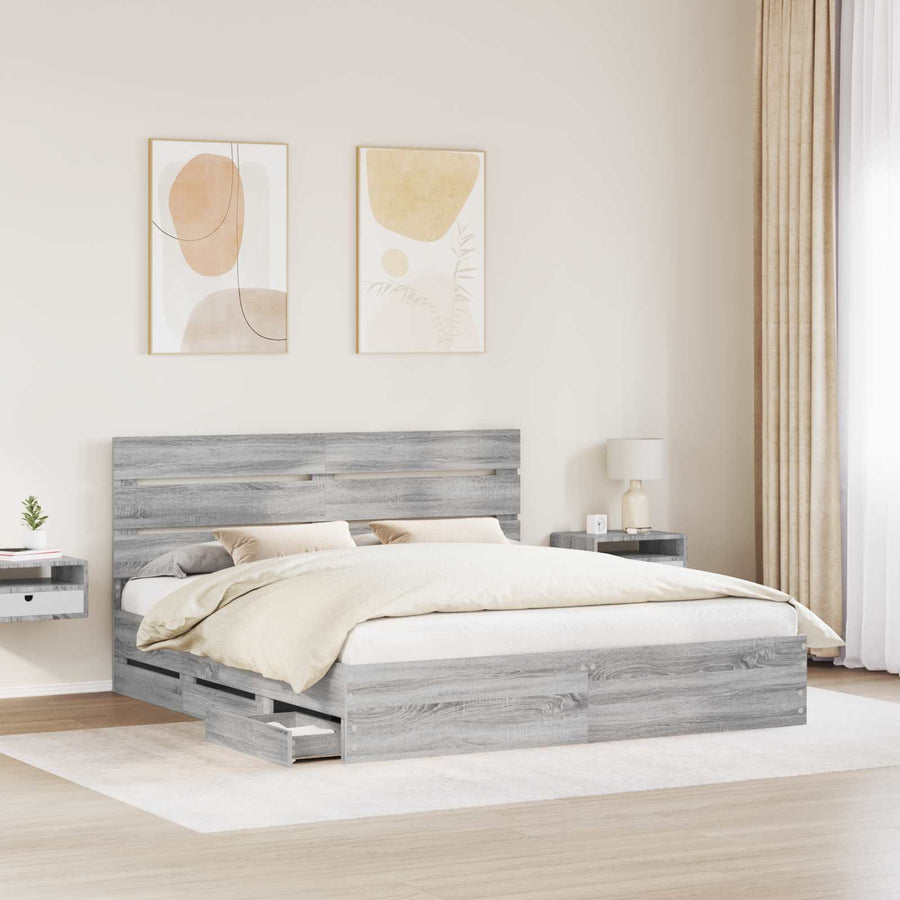 Bedframe met lade Grijs Sonoma 200 x 200 cm Ingenieurshout