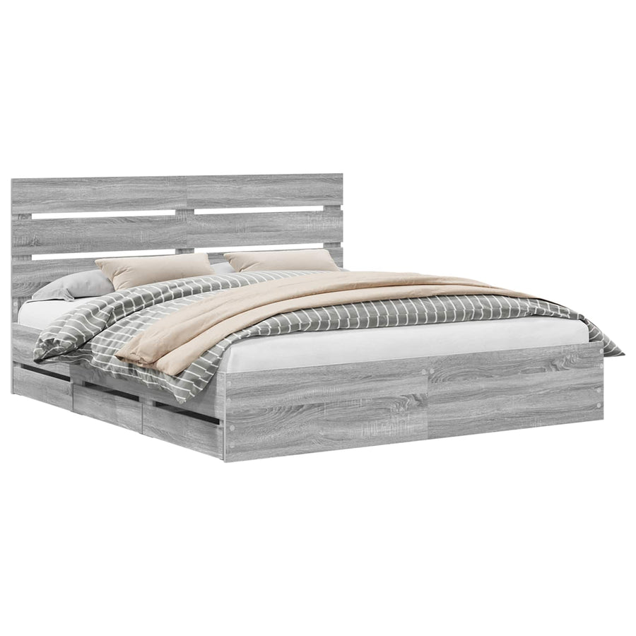 Bedframe met lade Grijs Sonoma 200 x 200 cm Ingenieurshout