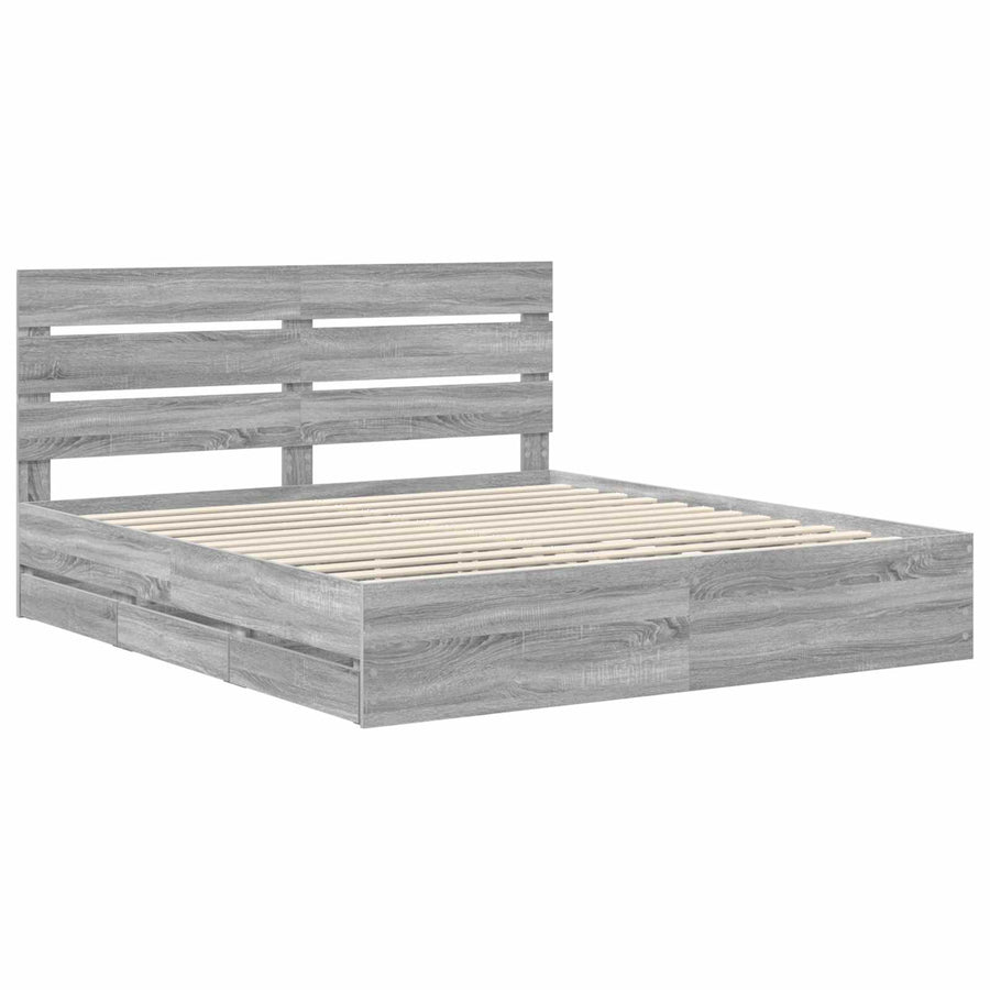 Bedframe met lade Grijs Sonoma 200 x 200 cm Ingenieurshout