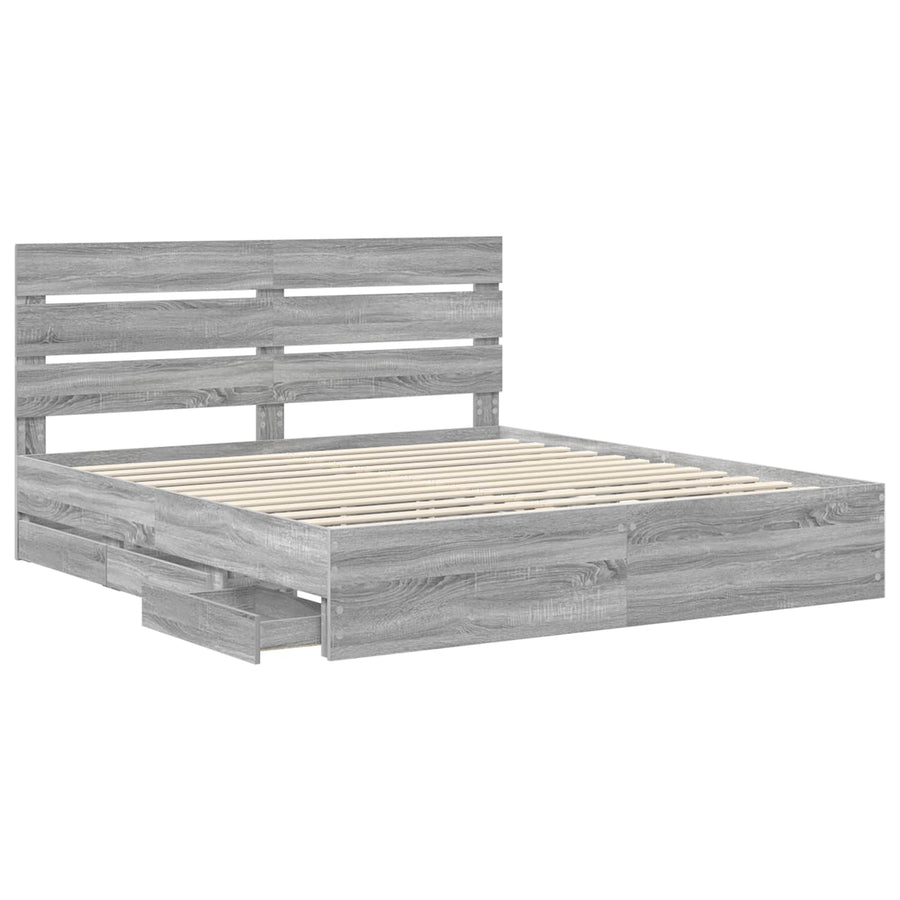 Bedframe met lade Grijs Sonoma 200 x 200 cm Ingenieurshout