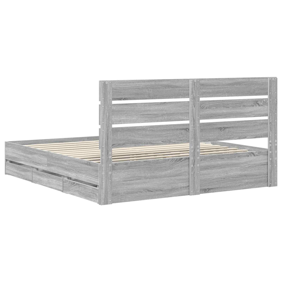 Bedframe met lade Grijs Sonoma 200 x 200 cm Ingenieurshout