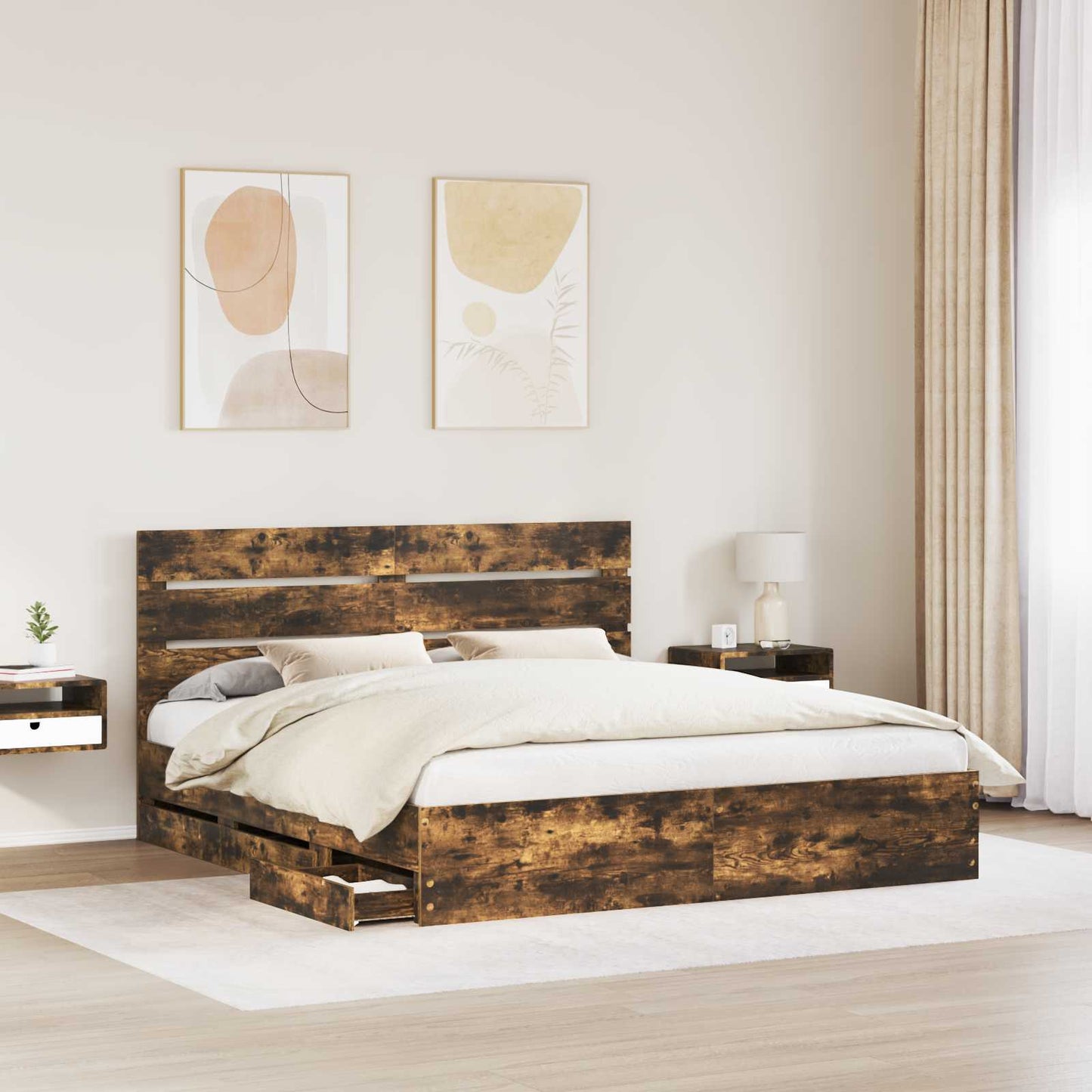 Bedframe met lade Gerookt eiken 180 x 200 cm Ingenieurshout