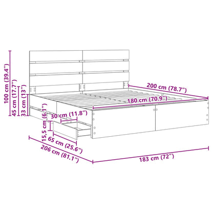 Bedframe met lade Gerookt eiken 180 x 200 cm Ingenieurshout