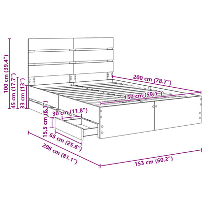 Bedframe met lade Sonoma Eiken 150 x 200 cm Ingenieurshout