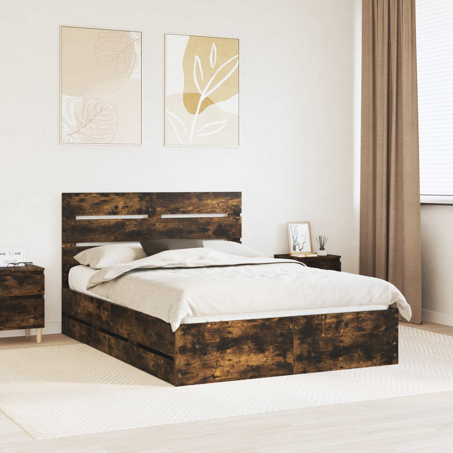 Bedframe met lade Gerookt eiken 140 x 200 cm Ingenieurshout