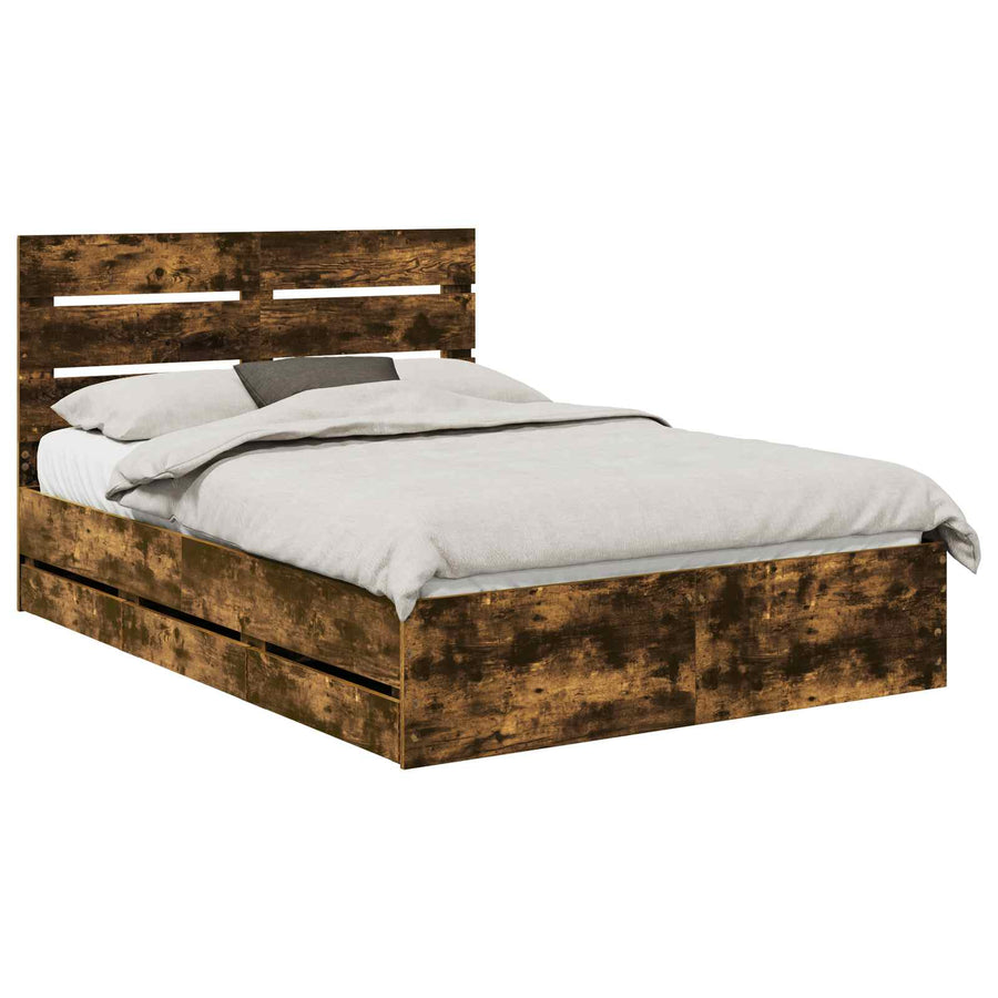 Bedframe met lade Gerookt eiken 140 x 200 cm Ingenieurshout