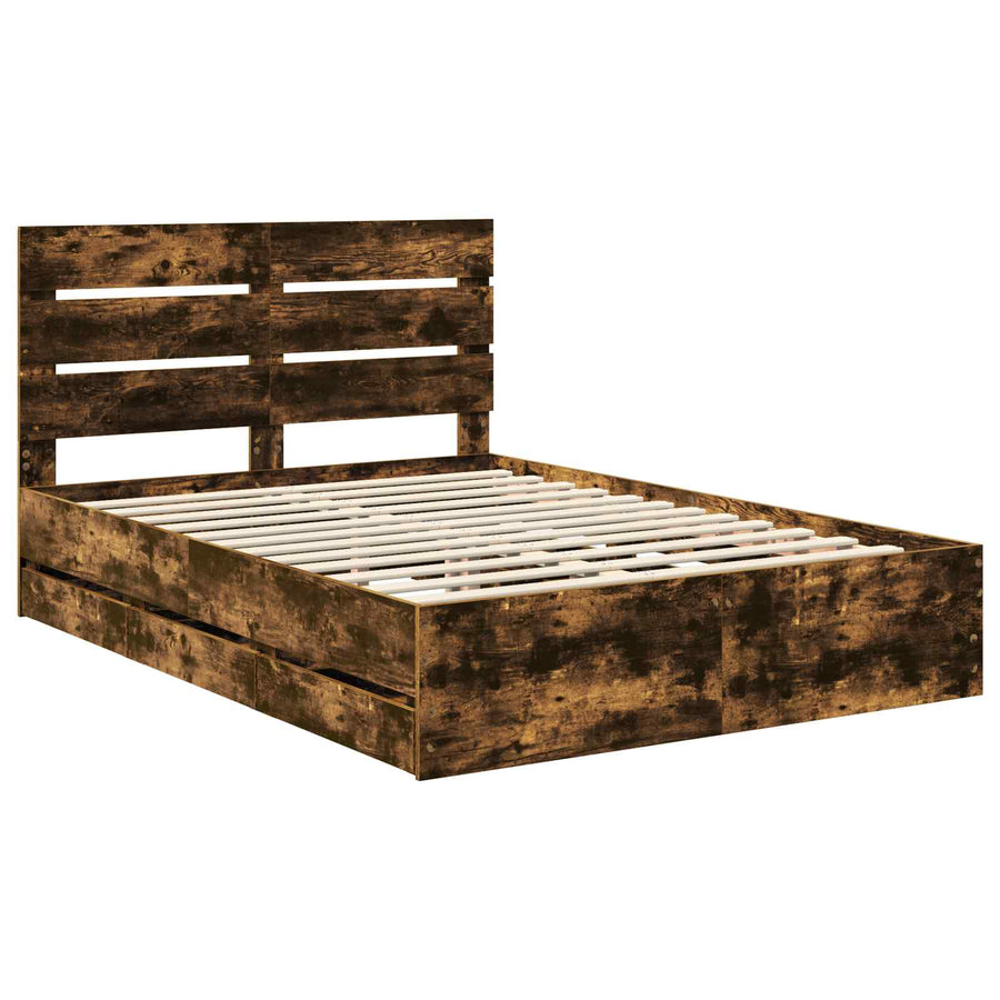 Bedframe met lade Gerookt eiken 140 x 200 cm Ingenieurshout
