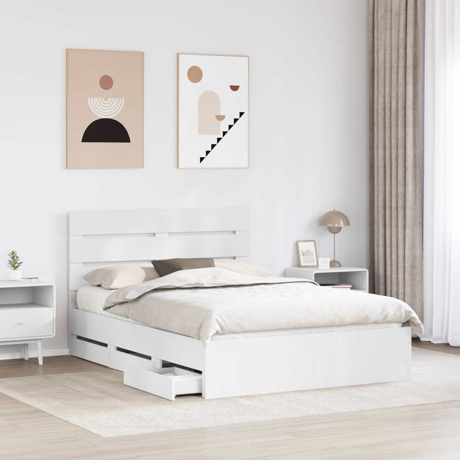 Bedframe met lade met opslag Wit 140 x 190 cm Ingenieurshout