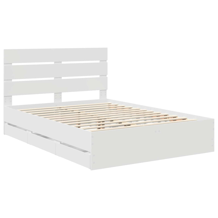 Bedframe met lade met opslag Wit 140 x 190 cm Ingenieurshout