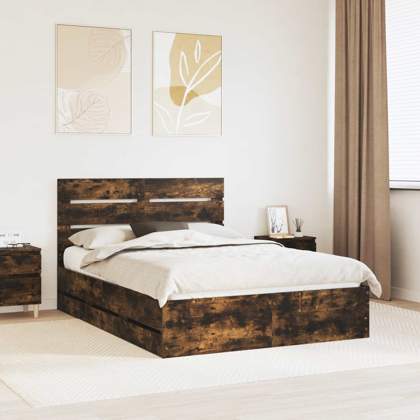 Bedframe met lade Gerookt eiken 140 x 190 cm Ingenieurshout