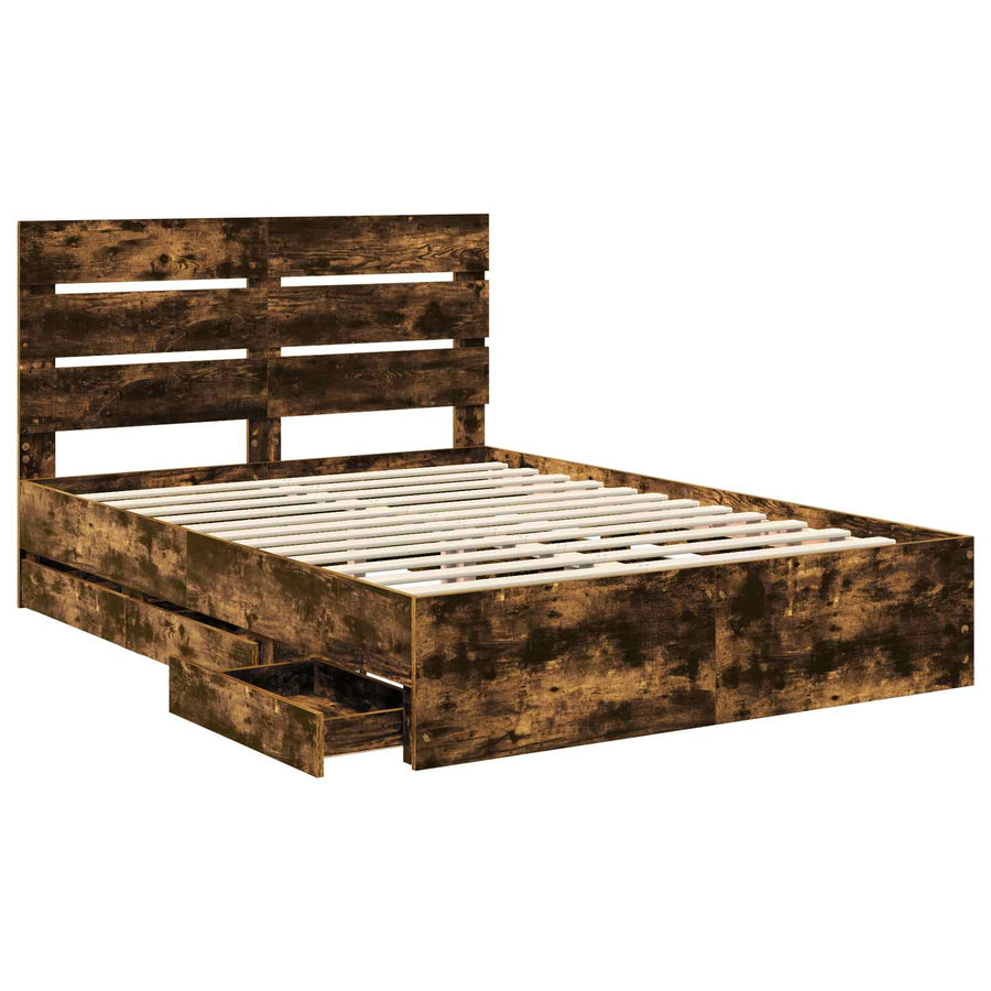 Bedframe met lade Gerookt eiken 140 x 190 cm Ingenieurshout
