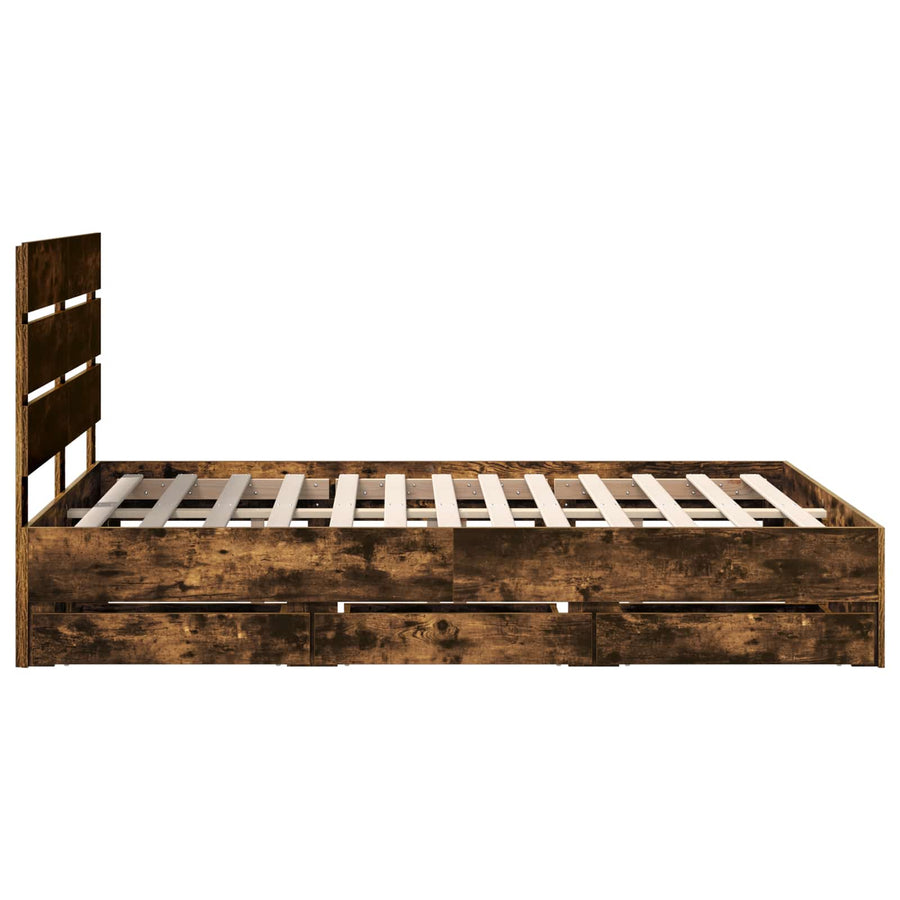 Bedframe met lade Gerookt eiken 140 x 190 cm Ingenieurshout
