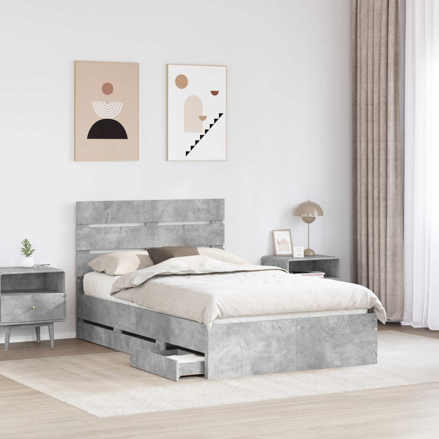 Bedframe met lade Beton Grijs 135 x 190 cm Ingenieurshout