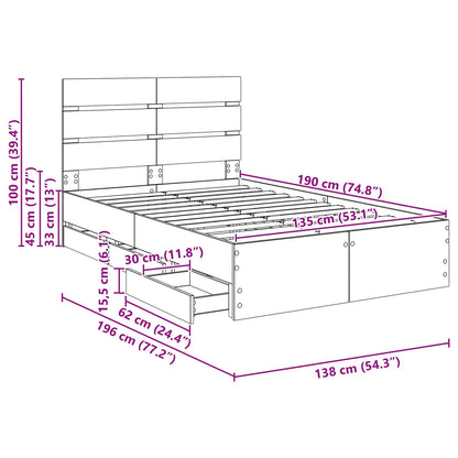 Bedframe met lade Beton Grijs 135 x 190 cm Ingenieurshout
