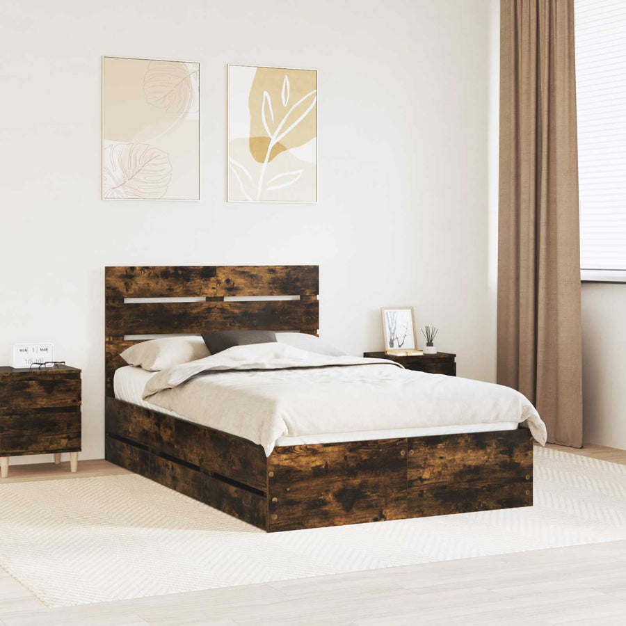 Bedframe met lade Gerookt eiken 135 x 190 cm Ingenieurshout