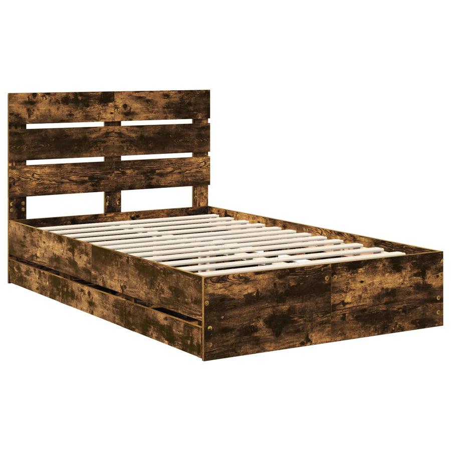 Bedframe met lade Gerookt eiken 135 x 190 cm Ingenieurshout