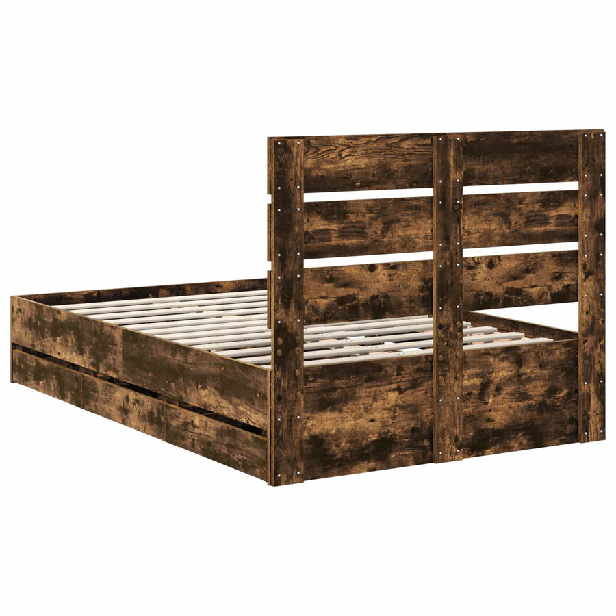 Bedframe met lade Gerookt eiken 135 x 190 cm Ingenieurshout