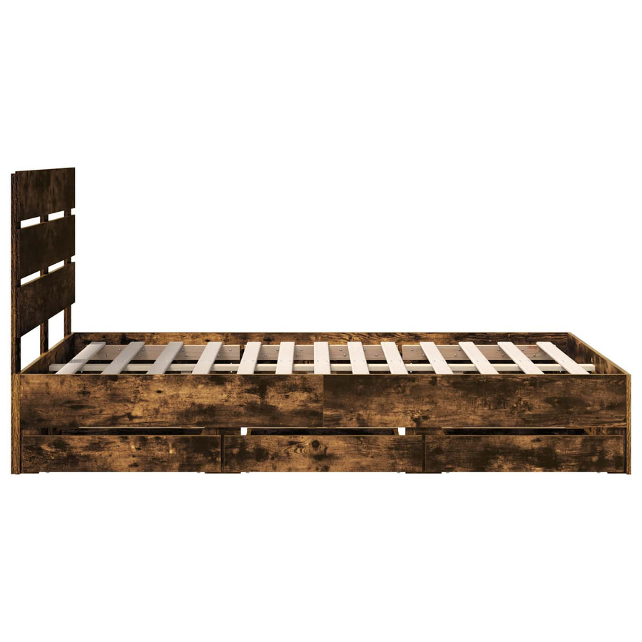 Bedframe met lade Gerookt eiken 135 x 190 cm Ingenieurshout