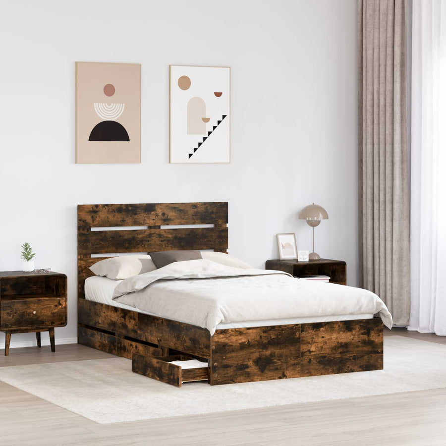 Bedframe met lade Gerookt eiken 120 x 200 cm Ingenieurshout