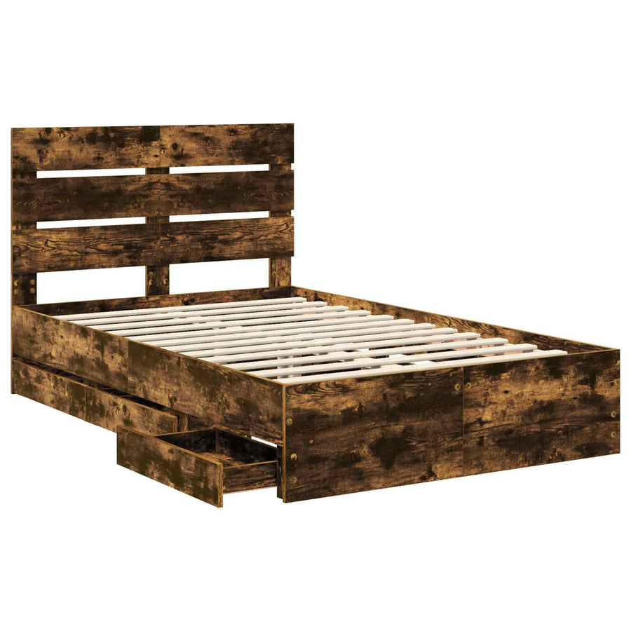 Bedframe met lade Gerookt eiken 120 x 200 cm Ingenieurshout