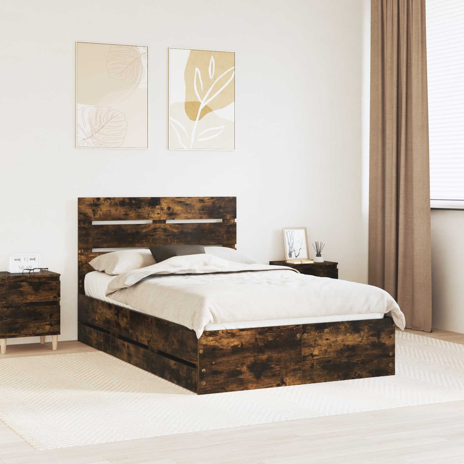 Bedframe met lade Gerookt eiken 120 x 190 cm Ingenieurshout
