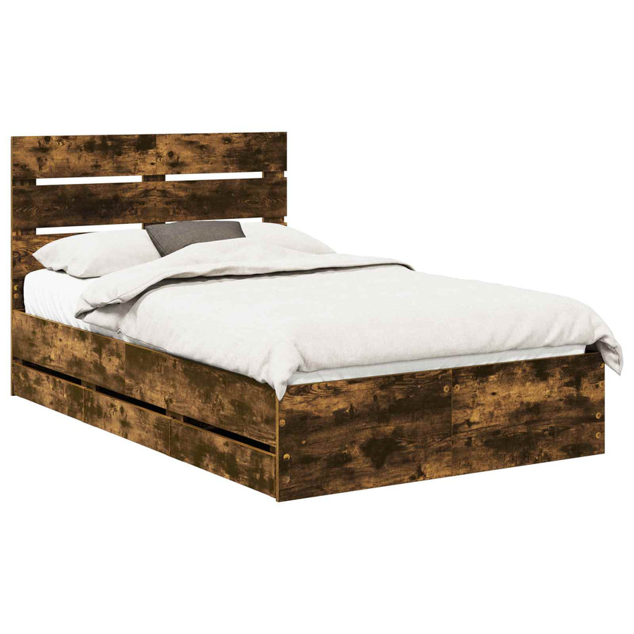 Bedframe met lade Gerookt eiken 120 x 190 cm Ingenieurshout